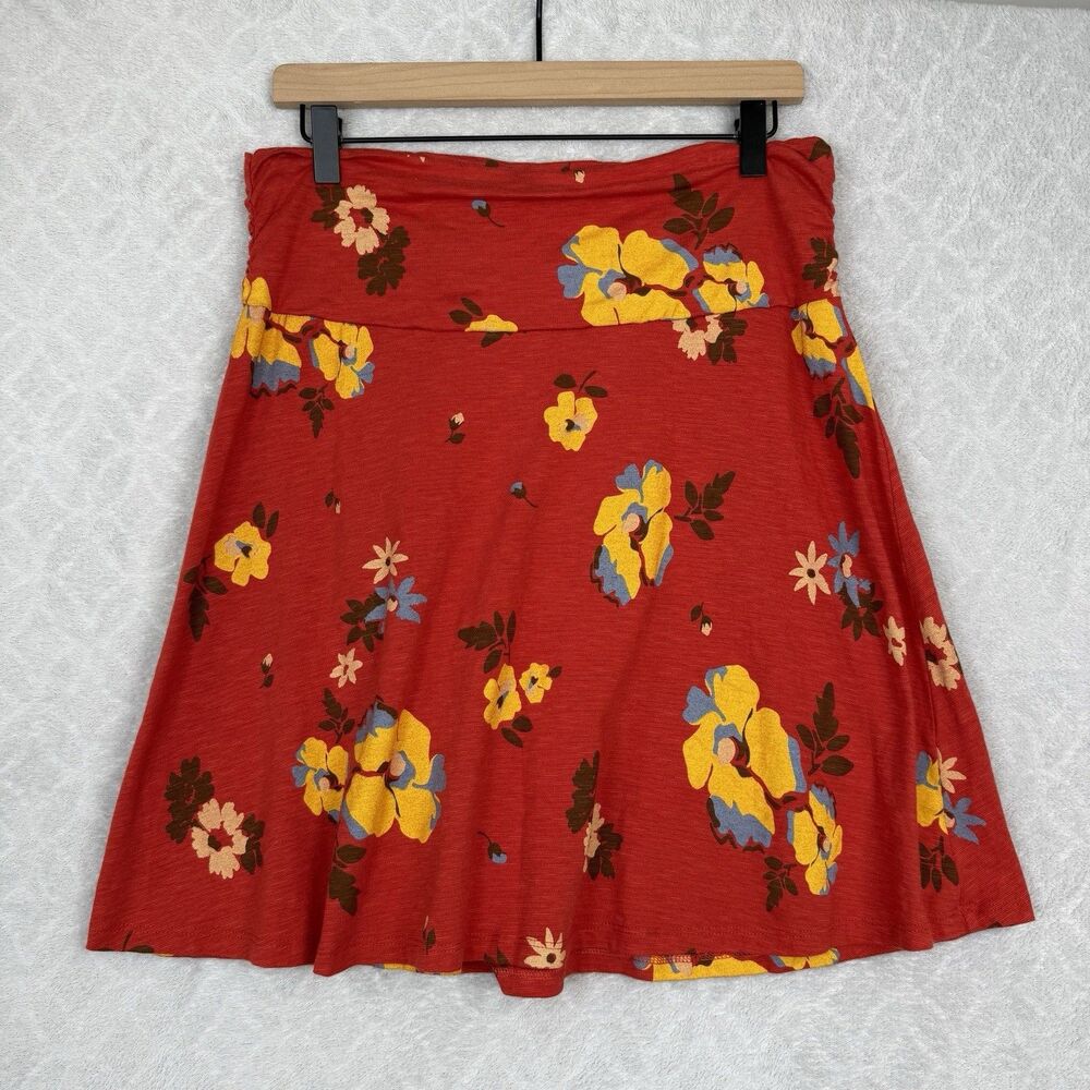 Toad&Co Chaka Skirt Medium Red Floral Organic Cotton Tencel Boho Eco Friendly